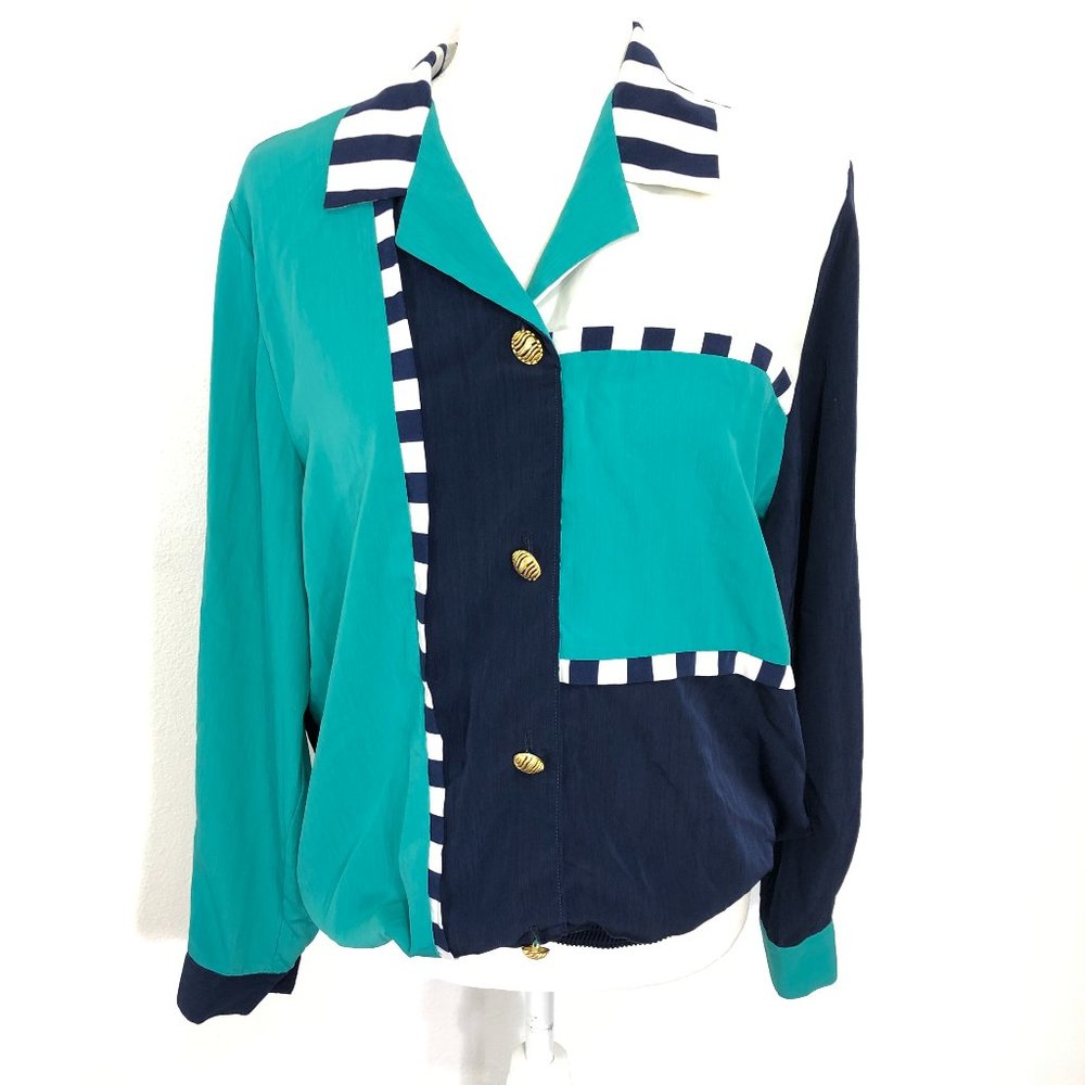 Regal Vintage Blue & Green Striped Tunic Pullover
